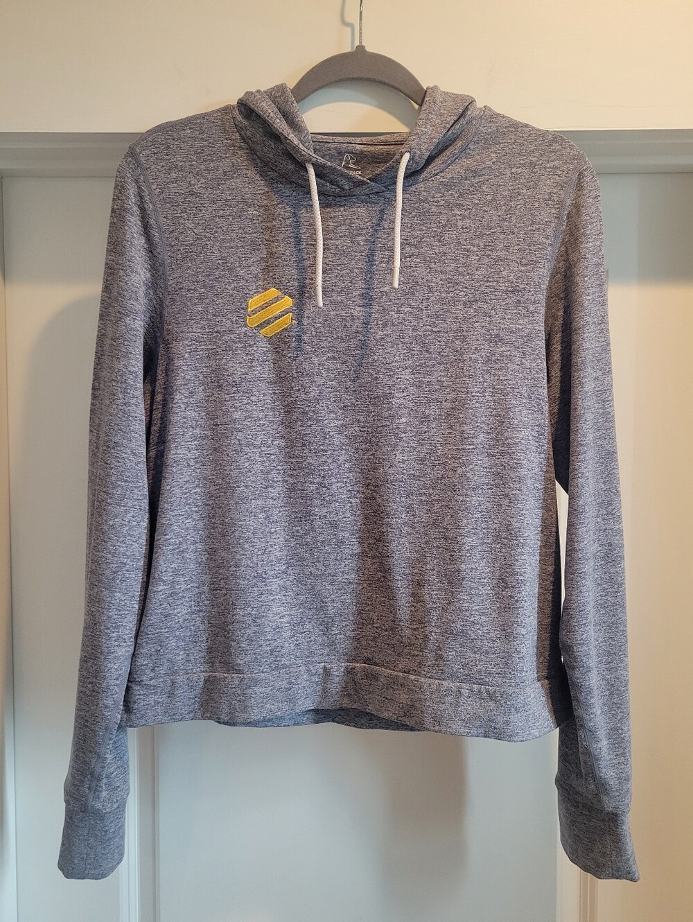 Rhoback Womens Tempo Performance Heather Gray Hoodie with Yellow Logo